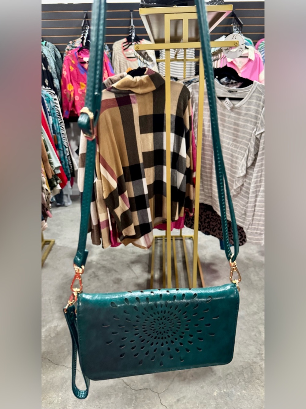 Teal Laser-Cut Leather Crossbody Bag - Women